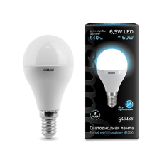Gauss 105101207 Лампа Gauss Шар 6.5W 550lm 4100K E14 LED